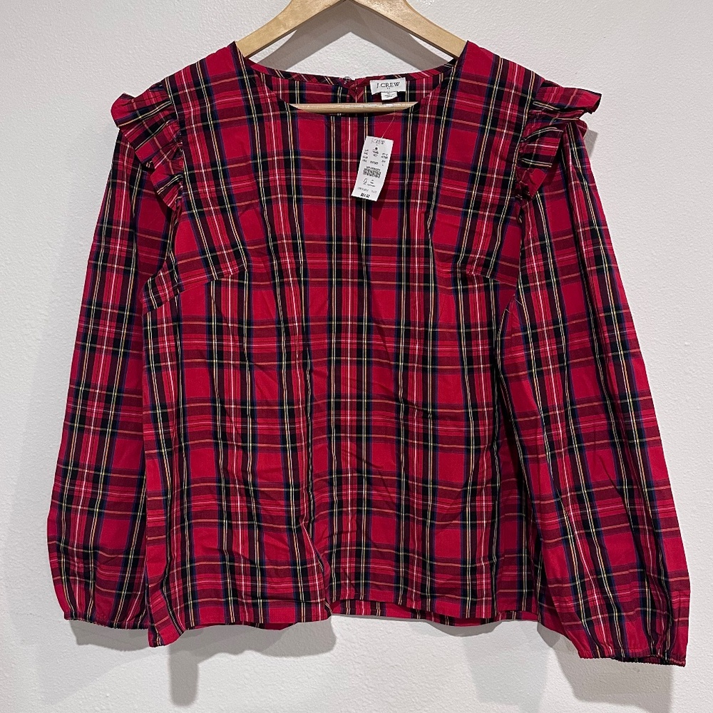J. Crew Tartan ruffle-trim woven top